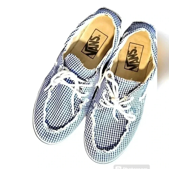 Vans Sneakers Shoes Blue White Gingham Canvas Womens 5.5 Mens 4 - Picture 2 of 5